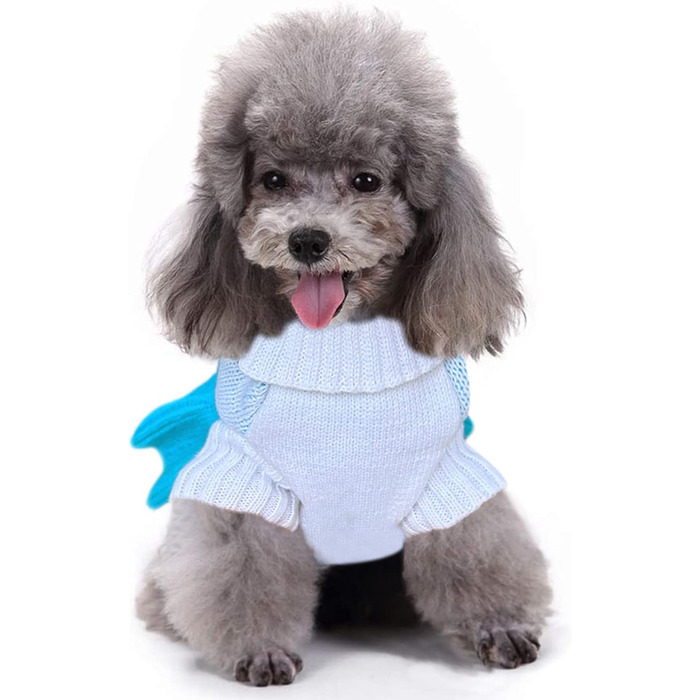 Пуловер для собак CHBORCHICEN, класичний в'язаний пуловер з коміром-горловиною, теплий зимовий одяг для цуценят, милий пуловер з малюнком 'полуниця' та 'серце' (M, Dress-Red1), сукня, небесно-блакитний (Small)