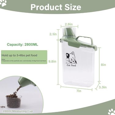 Контейнер для котячого корму 2.8L з мірним стаканчиком та ручкою, для собак та котів, герметичний, BPA-free, прозорий