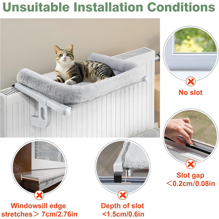 Підвісна гамак для котів Sunhoo, лежанка на підвіконні, стійка для великих котів, лежанка для дому, для кошенят, балкон, легка установка, без свердління, міцна, без присосок, до 18 кг, сірий колір, розмір L