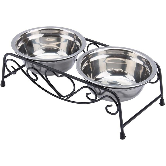 Підвищена годівниця для собак та котів, стійкий піднос з двома мисками (діаметр 13 см), розмір 26 x 14 x 8.5 см