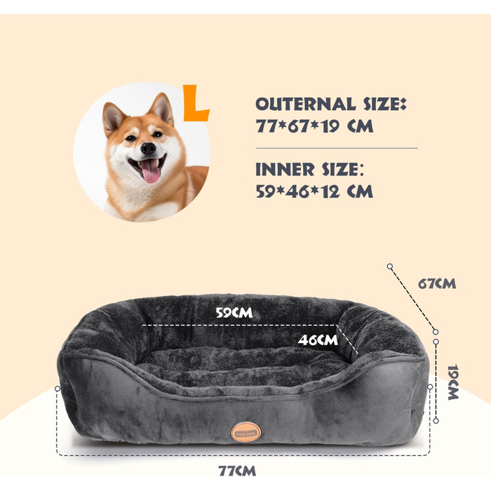 Nobleza Лежанка для собак середніх порід, корзина для собак, неслизька, супер м'яка, з волокнистою начинкою, лежанка для собак і котів, чорна, 77x67 см, розмір 77 x 67 x 18 см