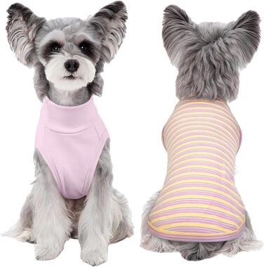 Пуловери для собак Kuoser, 2 шт. Тепла флісова жилетка для маленьких собак, зручний собачий светр, темно-фіолетовий та смугастий (L, фіолетово-рожевий)