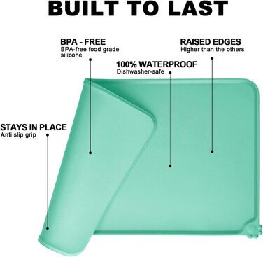 Силіконовий килимок під миску для собак та котів, 54x38 см, зелений. Нековзкий, водонепроникний