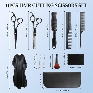 Професійний набір перукарських ножиць NEUTYPECHIC (11 шт.), з нагрудником. Набір для стрижки волосся з нержавіючої сталі, підходить для жінок, чоловіків, дітей та домашніх тварин.