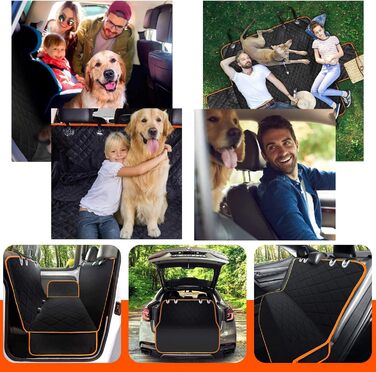 Водонепроникний килимок для собак у машину, захист заднього сидіння, чорний з помаранчевим кантом