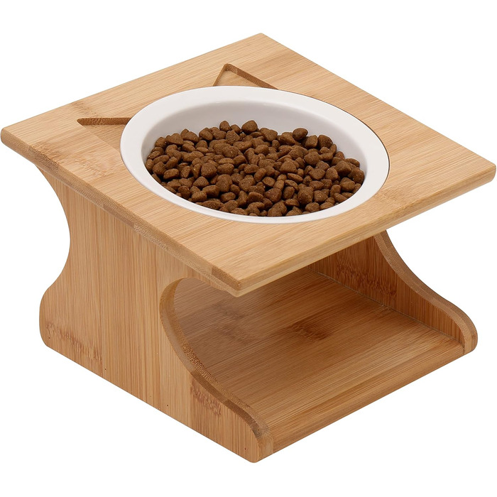 Ергономічна годівниця для котів Limmby з кераміки та бамбукового каркасу | Підвищена годівниця з об'ємом 250 мл