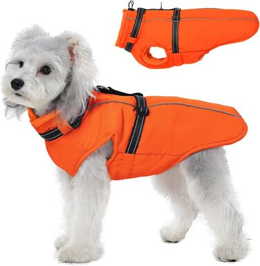 Теплий зимовий одяг для собак Lelepet: куртка з інтегрованим шлейкою, вітронепроникна, з флісовою підкладкою, світловідбиваюча, 2XL (Small, Orange)