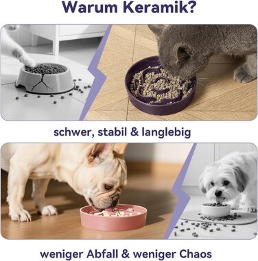 Керамічна годівниця для собак маленьких порід з антислизьким дном - годівниця для собак та котів - підходить для сухого та вологого корму - фіолетовий колір - 180г, маленька