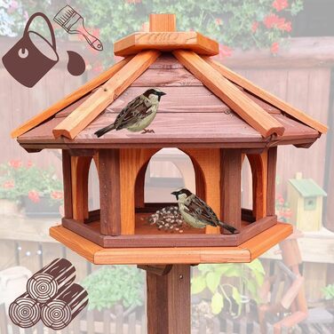 Дерев'яний шестигранний годівничка для птахів Vogel Futter Haus, садова кормушка для диких птахів, коричнево-червона