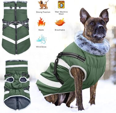 Водонепроникні куртки для собак, зимові теплі куртки для собак, одяг для домашніх тварин з відбиваючими елементами, куртки для собак у холодну погоду, затишні костюми від снігу, куртки та жилети для маленьких, середніх та великих собак (Зелений, 5XL)