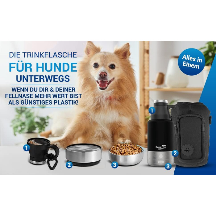 Турбунок для собак ThermoTom: пляшка для води, миска та сумка для прогулянок • 1 л, чорний
