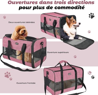 Транспортна сумка для котів та собак, дихаюча та складна, з регульованим плечовим ременем, знімний плюшевий килимок (Рожева, L)