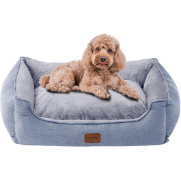 Ортопедичне ліжко для собак маленьких та середніх порід, 52x41x16 см, м'яке та зручне, кошик для собак з високим бортиком, знімний та пральний чохол, неслизьке, світло-сірий, для дому та авто