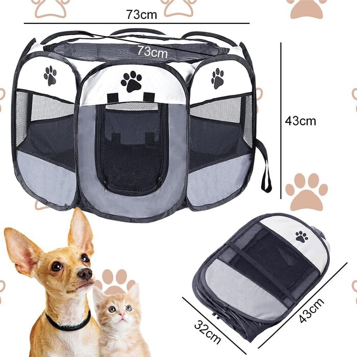 Клітка-забіг для цуценят та собак, складана, сірого кольору, 73x73x43 см