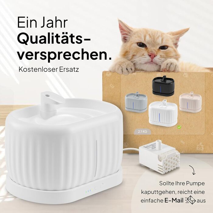 Турбофонтанчик для котів Pretty Paw з датчиком руху, бездротовий, 45 днів роботи від акумулятора, фільтр, 4 л, BPA Free (білий, 3 л)