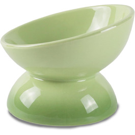 Підвищений годівниця для котів з кераміки, нахилений миска для води або корму, порцеляна, без стресу, запобігання зворотному потоку, придатний для миття в посудомийній машині та мікрохвильовій печі, лаванда (перехід кольору зелений)