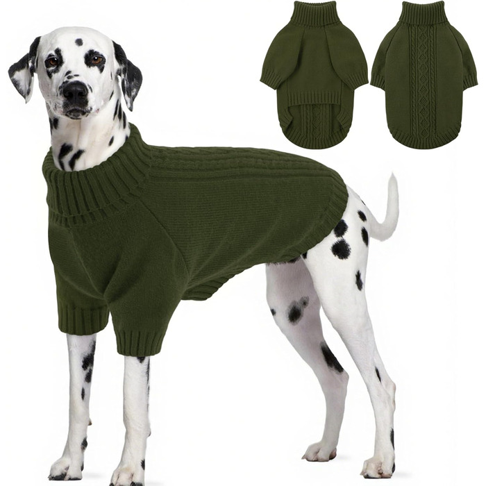 Пуловер для собак великих порід, з високим коміром, теплий зимовий одяг для собак, зелений (XX-Large)