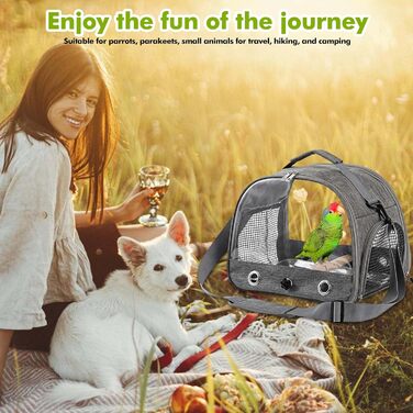 Транспортна сумка для птахів Vogel з ручкою та металевим підносом, переносна клітка, сумка для подорожей з папугами, рюкзак для птахів з дерев'яною ручкою, переносна сумка для маленьких тварин, переносна клітка для птахів (Сірий)