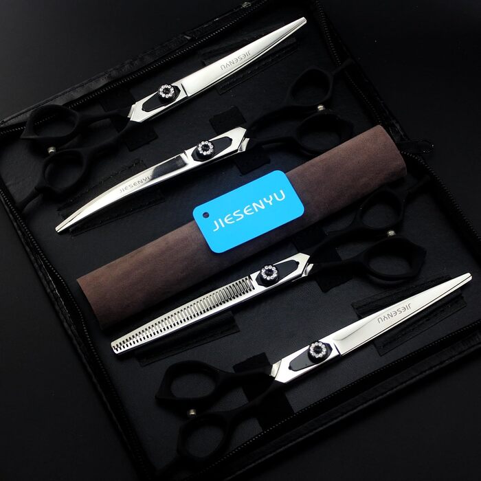 Набір професійних ножиць для грумінгу собак JIESENYU (6 дюймів) - 4 шт. (прямі, вигнуті, фінішні)
