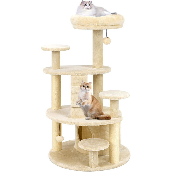 Дерев'яний кігтечка для котів Costway з будиночком, сходами, платформами та іграшкою (світло-бежевий)
