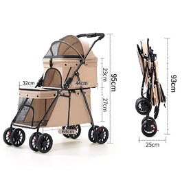 Візок для собак Homewell 2в1, двоярусний, з підстаканниками, сумка-переноска, складний, з гальмом, для собак, 67x50x95 см, рожевий