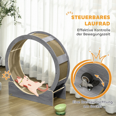 PawHut Cat Balance Bike Беговел для кішок 91 см з гальмом, кігтеточкою, котячим колесом для здорових фізичних навантажень, релаксації, сірий | Аосом