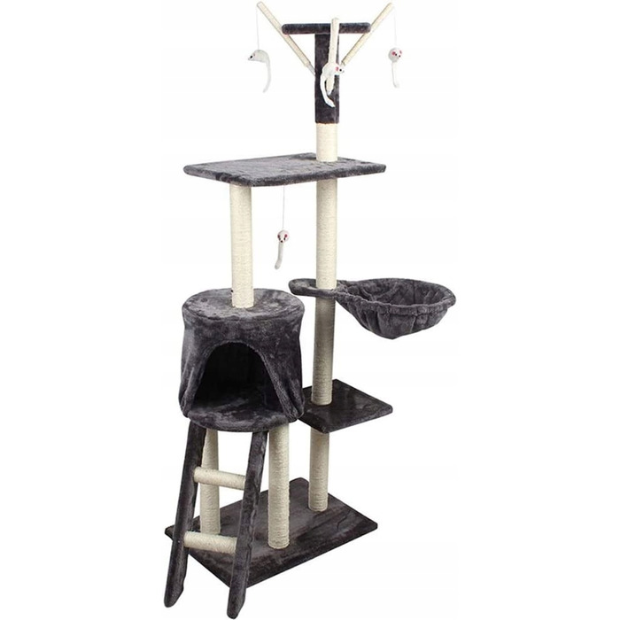 Ігровий комплекс для котів: дерево-драпалка з будиночком та лежаком, 138 см, F014