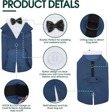 Костюм для собак Kuoser з банданою та краваткою, теплий зимовий, для святкування дня народження, Хелловіну, весілля, S-XXL, синій
