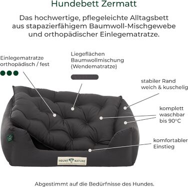 Ортопедичне ліжко для собак HOUND & NATURE Zermatt, корзина для собак середніх порід з високим бортиком, м'яке собаче ліжко з подушкою, яку можна прати (M - 95x70 см, S | 75x60 см, сірий)