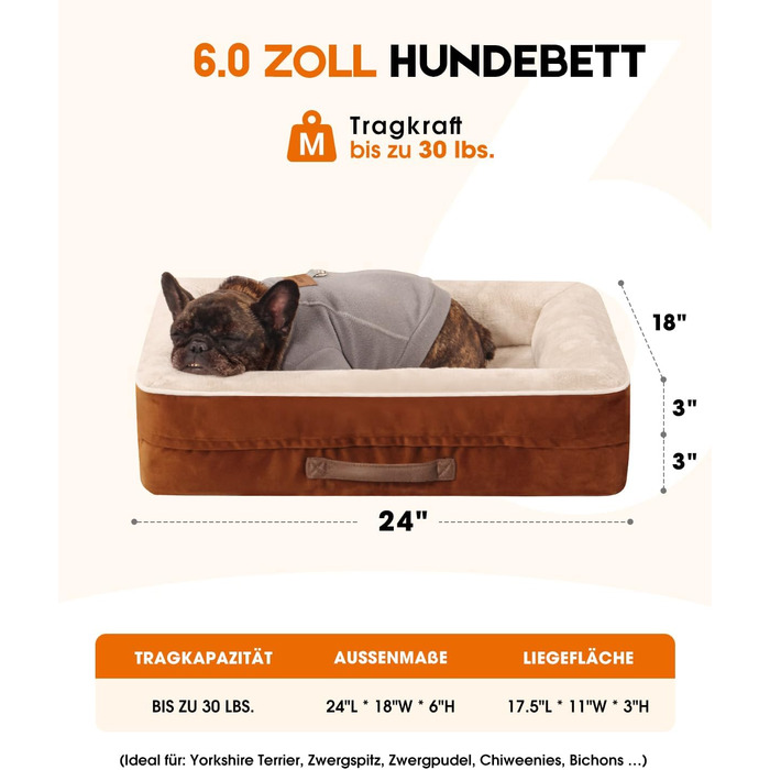 Ортопедичне ліжко для собак середніх порід, кошик для собак, що можна прати, з піною у формі яйця, вологостійкий диван для собак з неслизьким дном та чотиристоронні подушки (Коричневий, 61x46x15см)