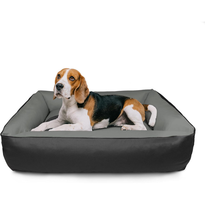 BedDog 2в1 собаче ліжко MAX Quattro, велике лежак для собак з Cordura, миється, з бортиком, диван для собак, для дому та вулиці, L, Rock-Flow, сіро-антрацит, 80 x 65 x 18 см