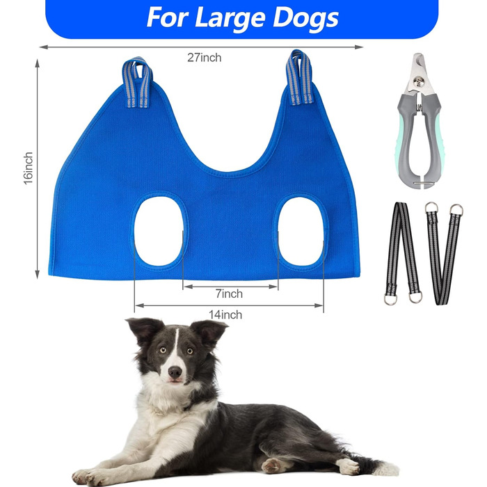 Гамак для собак середніх та великих порід ATESON з обрізачем нігтів, нашийник для грумінгу, синій