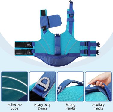 Жилет рятувальний для собак середнього розміру KONVINIT, XS-XXL, блакитний