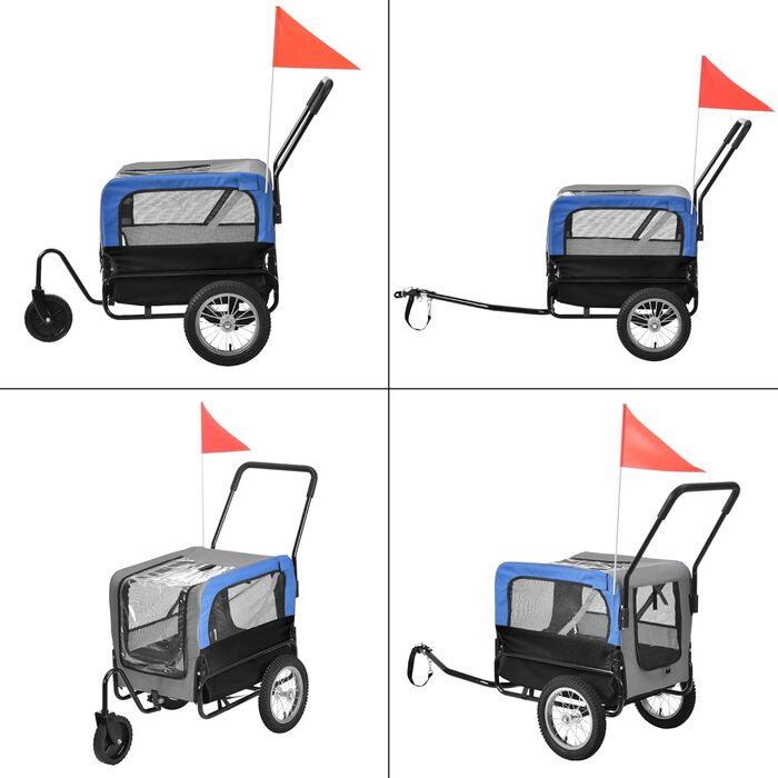 Причіп для велосипеда 2 в 1, прогулянковий, для собак до 20 кг, водонепроникний, з захистом від вітру та дощу, блакитний