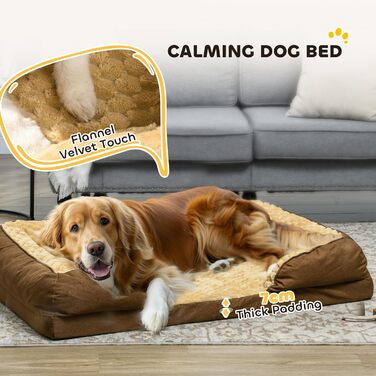 PawHut ліжко для собак, заспокійливе, для маленьких собак, матрац, коричневий, 120 x 80 x 22 см
