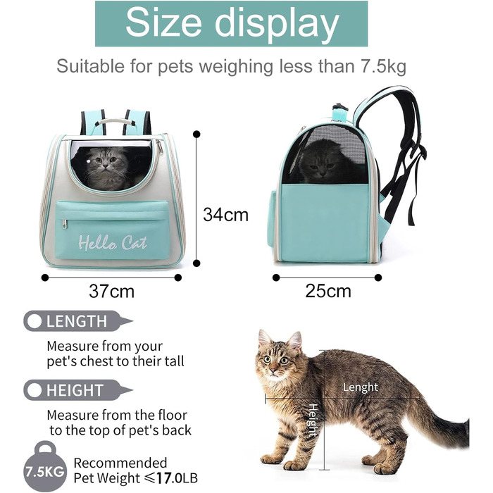 Рюкзак для кота та собаки PETCUTE з сіткою, дихаючий, з поводком, знімний килимок, блакитний