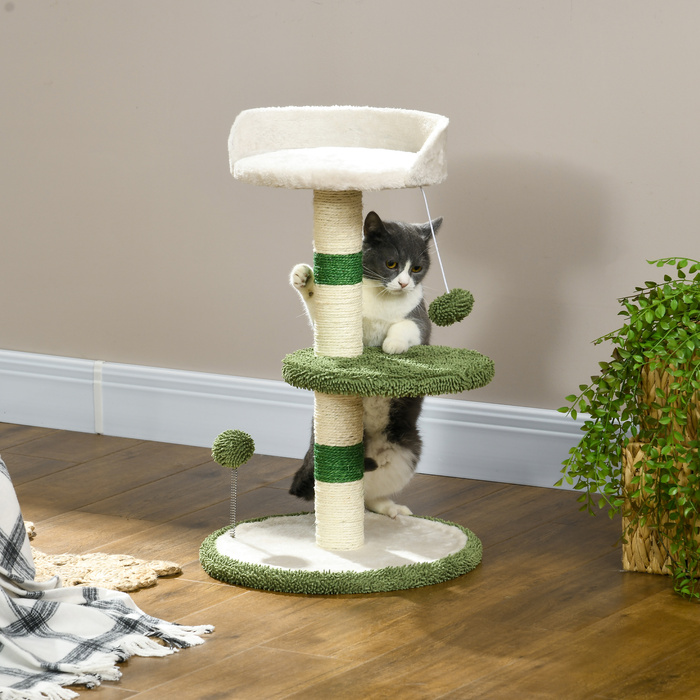 PawHut Cat Tree Маленьке 64 см Котяче дерево з лежачою поверхнею та ігровим м'ячем для маленьких кішок Сизаль зеленого кольору