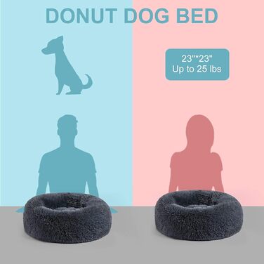 COOSLEEP HOME: М'яке ліжко для собак та котів з штучним хутром, Donut-подушка, водонепроникне дно, машинного прання, міцне (S, 58,4 x 58,4 см, темно-сірий)