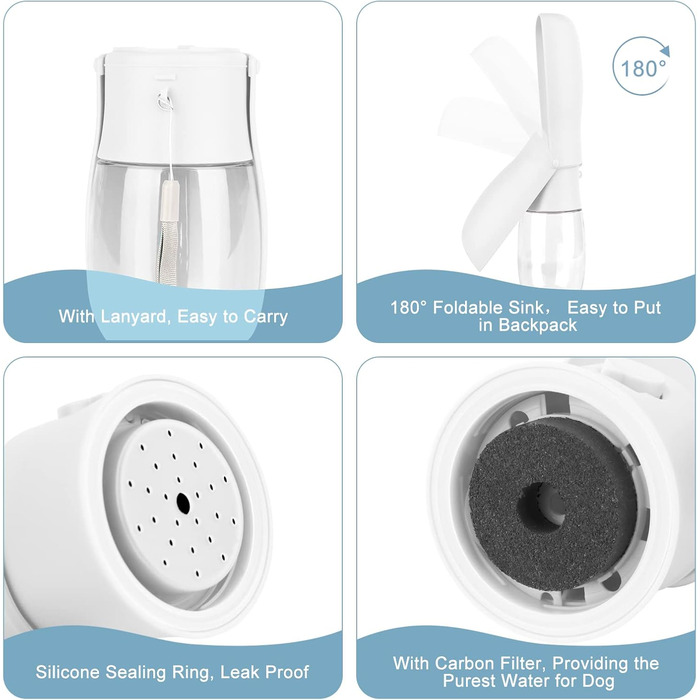 Травельна пляшка для тварин JOPHEK 300мл з фільтром, біла. Без витоку, для собак та котів. Ідеально для прогулянок, подорожей та кемпінгу.