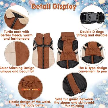 Зимовий теплий куртка для собак, водонепроникний та вітронепроникний, для середніх та великих собак, Khaki, S