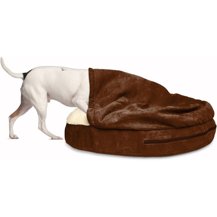 Ортопедичне ліжко для собак Furhaven, 66 см, для середніх та маленьких собак, до 13,6 кг, знімний, пральний чохол, Sherpa & Wildleder Snuggery, блакитне, з м'якої вовни та замші, 66 x 66 x 8 см