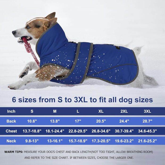 Зимова куртка для собак Dogcheer з флісовим коміром, тепла жилетка для цуценят та собак великих, середніх та малих порід, блакитна (M, обхват грудей 46-62 см, довжина спини 36 см)