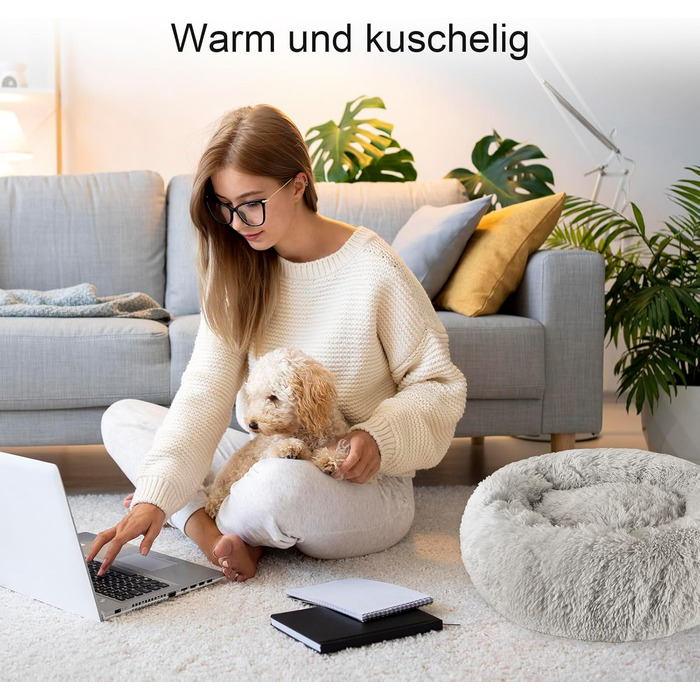 Крісло-лежанка для собак великих та середніх порід, 60 см Ø - м'яке та дихаюче лежанка з антиковзною основою та піднятим бортиком, темно-сірий колір, розмір 60 x 60 x 18 см