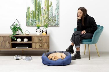 Кругле ліжко для собак та котів Baroni Home, розмір L, 50x65 см, м'яке, зручне, сіре та блакитне, для дому