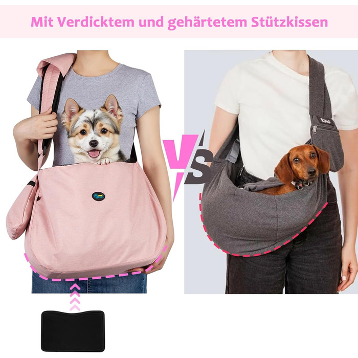 Сумка-переноска для собак Ownpets до 11 кг з підкладкою на плече та передньою кишенею, рожева