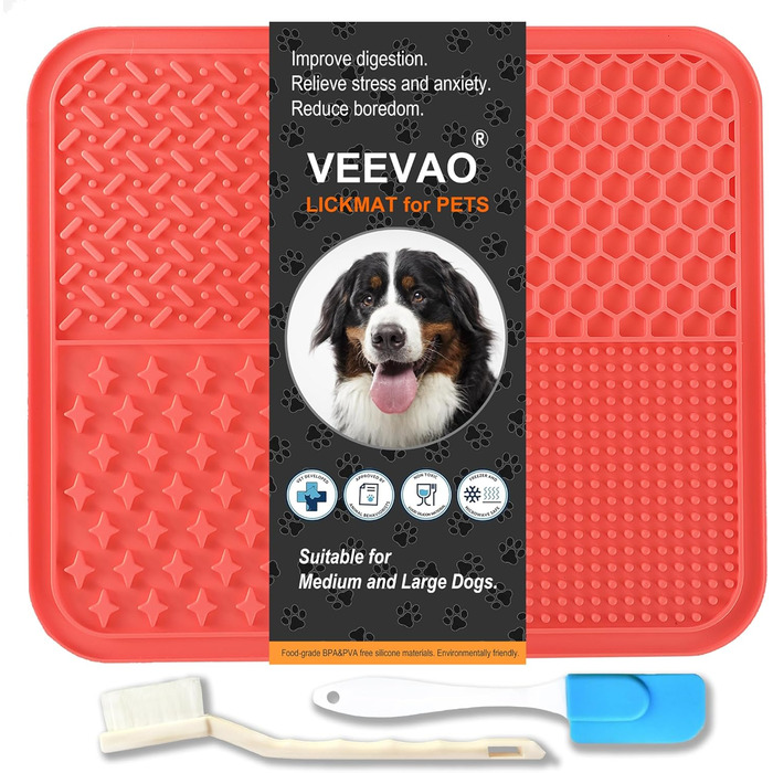 Килимок для собак великих порід VEEVAO XL, 30,5 x 25,4 см, силікон харчового класу, з присосками, для заспокоєння, проти нудьги, колір кораловий