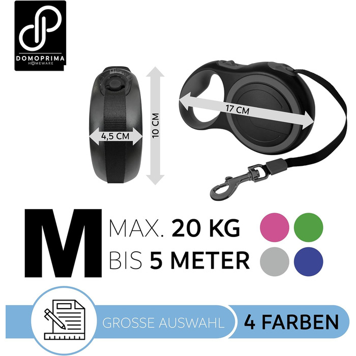 Рулетка для собак DOMOPRIMA (M, зелений) - міцна та надійна повідкова рулетка для тварин