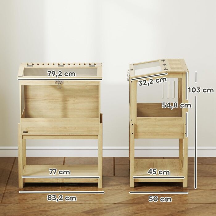 Клітка для хом'яків PawHut 2 поверхи, для дрібних тварин з відкидним дахом, 83,2 x 50 x 103 см, натуральне дерево