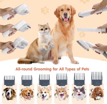 Машинка для стрижки собак з пилососом та щіткою, 12000Pa, тиха, 6-в-1, професійний набір для грумінгу домашніх тварин