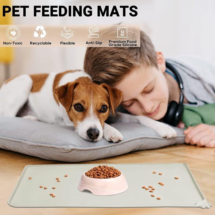 Підкладка під годівницю для собак та котів Fressnapf, силікон, вологостійка, антиковзаюча, 47x30 см, сіра